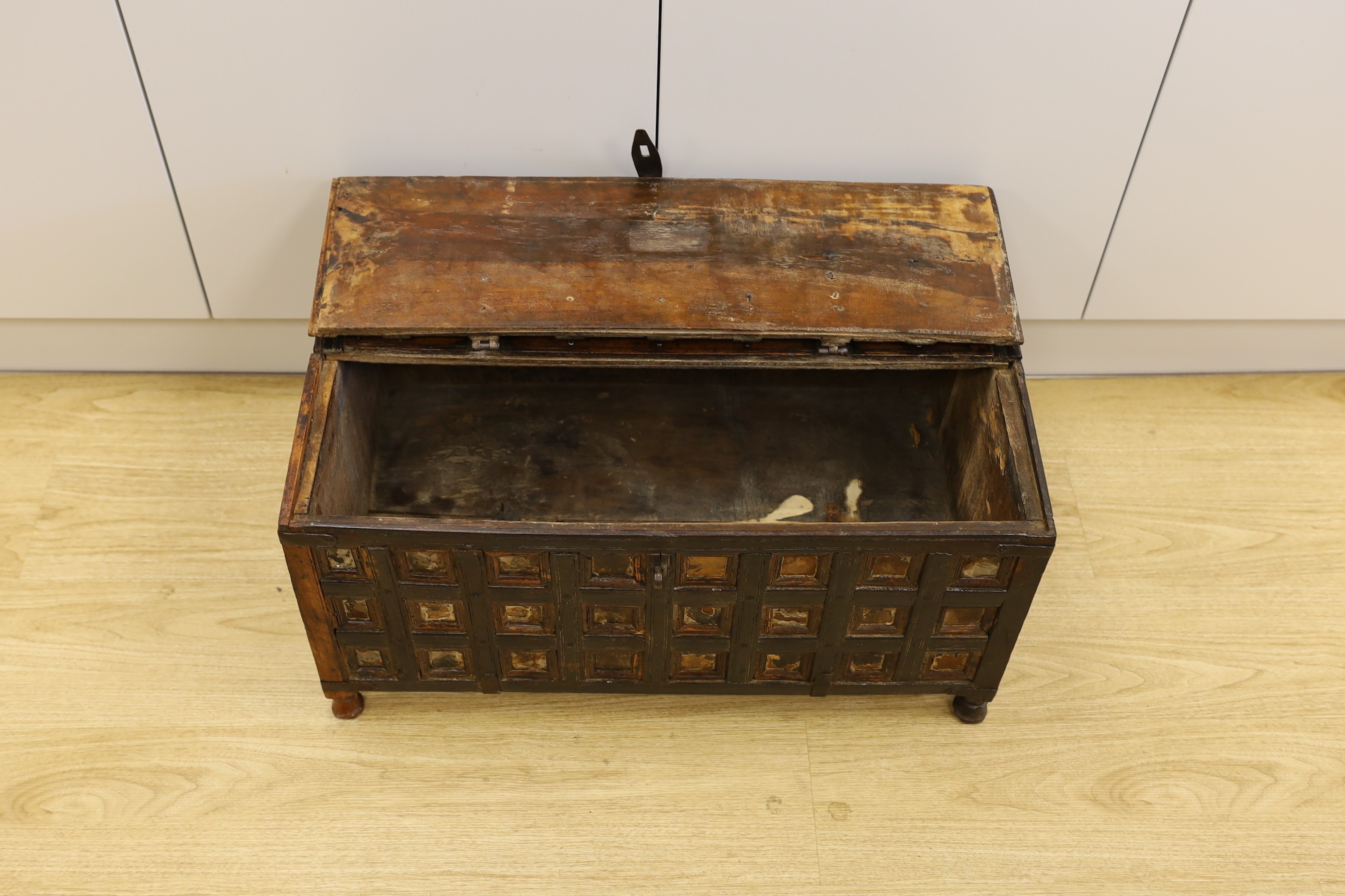 A mahogany carved dowry chest, 69cm wide